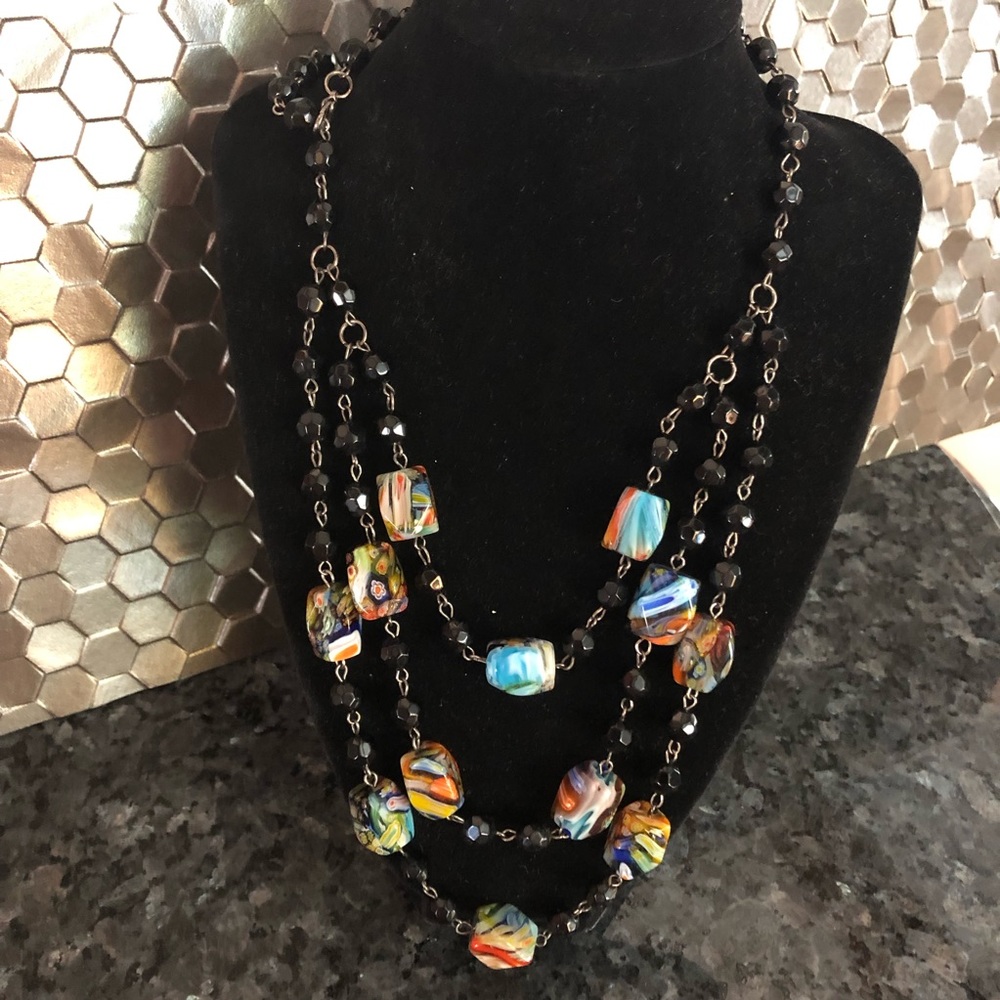 Multi Layer Glass Beads And Rectangle Necklace - image 2